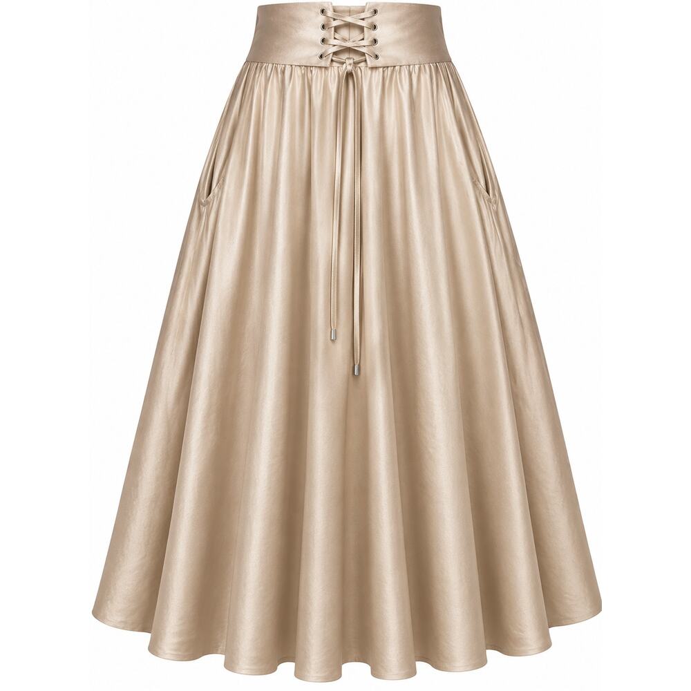 NWT Belle Poque XL Champagne Satin Corset Front A Line Midi Knee Length Skirt